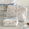 Blue Bow Quilted Women Cosmetic Bag Sets Large Capacity Makeup Handbag Travel Pouch 3 Type Ladies Zipper Organizer for Bags