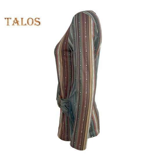 Damen-Oberteile, Rundhalsausschnitt, Langarm, Pullover, Tops, Streifendruck, Spleißdesign, lässig, lockeres T-Shirt für den Alltag