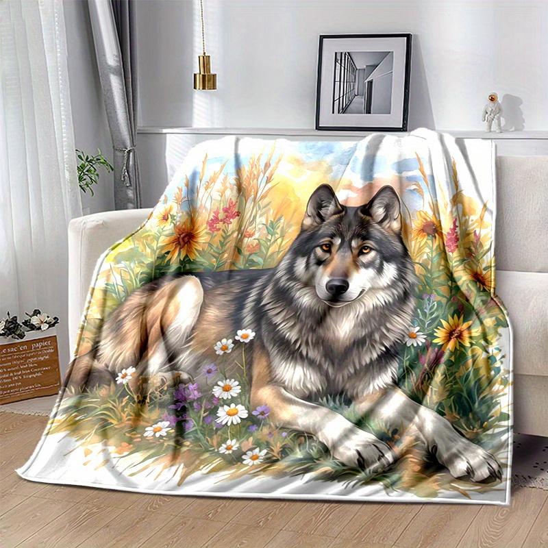 1pc Wolf's Peaceful Rest amidst Nature's Bounty Blanket  Soft Throw for Home Decor, Gift Idea, Living Room, Travel, Camping, Car Blankets