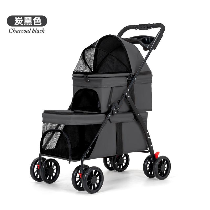 

Double Pet Cart Dog Cat Teddy Baby Cart Out Pet Cart Lightweight Foldable Outdoor Travel DBL701 чёрный