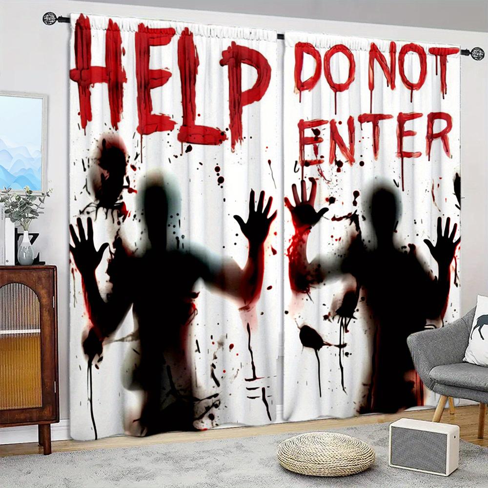 

Set Of 2 Halloween Help Printed Curtain Home Decor Window Treatment Bedroom Office Kitchen Living Room For Sitting Made Polyester With Rod Pocket W100*H70(CM)-Hooks&1PCS