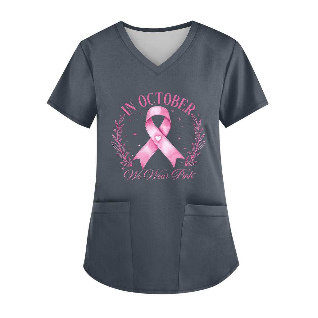 Women's V-Neck Short-Sleeve Pocketed Top With Side Slit