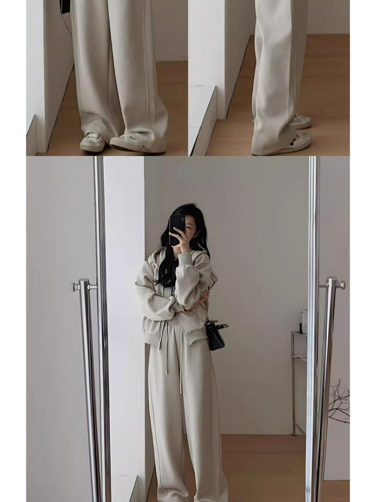 Plus Size Women's Autumn Street Style Jacket & Sports Two-Piece Set - Slimming & Fashionable