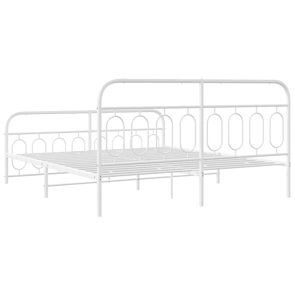 Metal Bed Frame with Headboard and Footboard White 183 x 213 cm