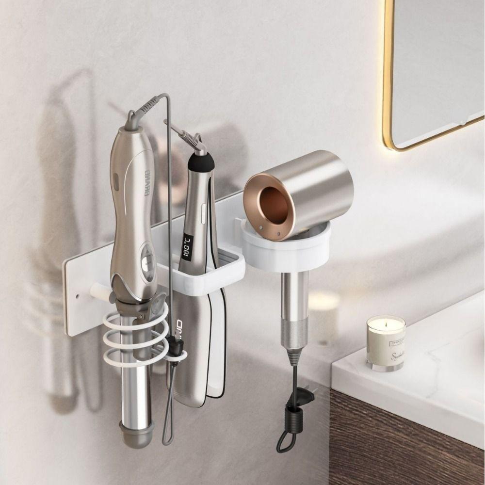 Aluminum Hair Dryer Holder 3 in 1 Toilet Blower Holder Practical Curling Iron Shelf  Bathroom