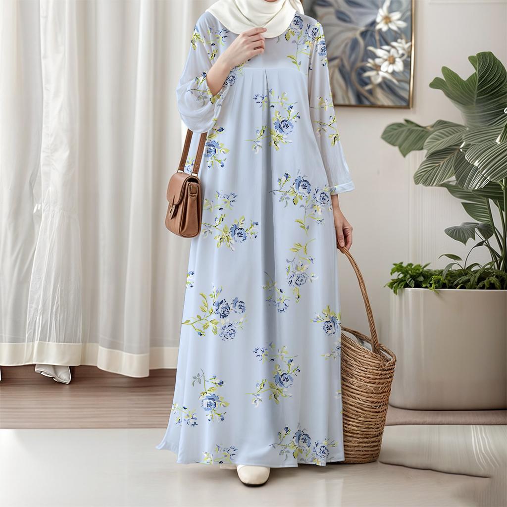 

Мусульманская длинная юбка, Женское платье с длинным рукавом, Бохо стиль, Элегантное и модное, Цветочный дизайн, Подходит для 2025 года и далее 3XL чёрный