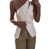 2025 summer new European and American cross-border fashion single shoulder white vest button off-the-shoulder design sexy top