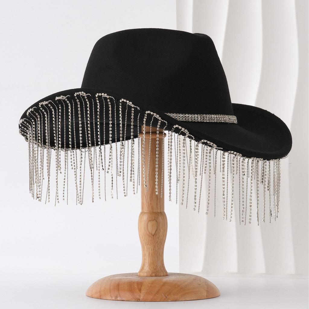 Western Cowboy Hat Tassel Party Carnival Autumn Hat Women's Big Brim French Top Hat