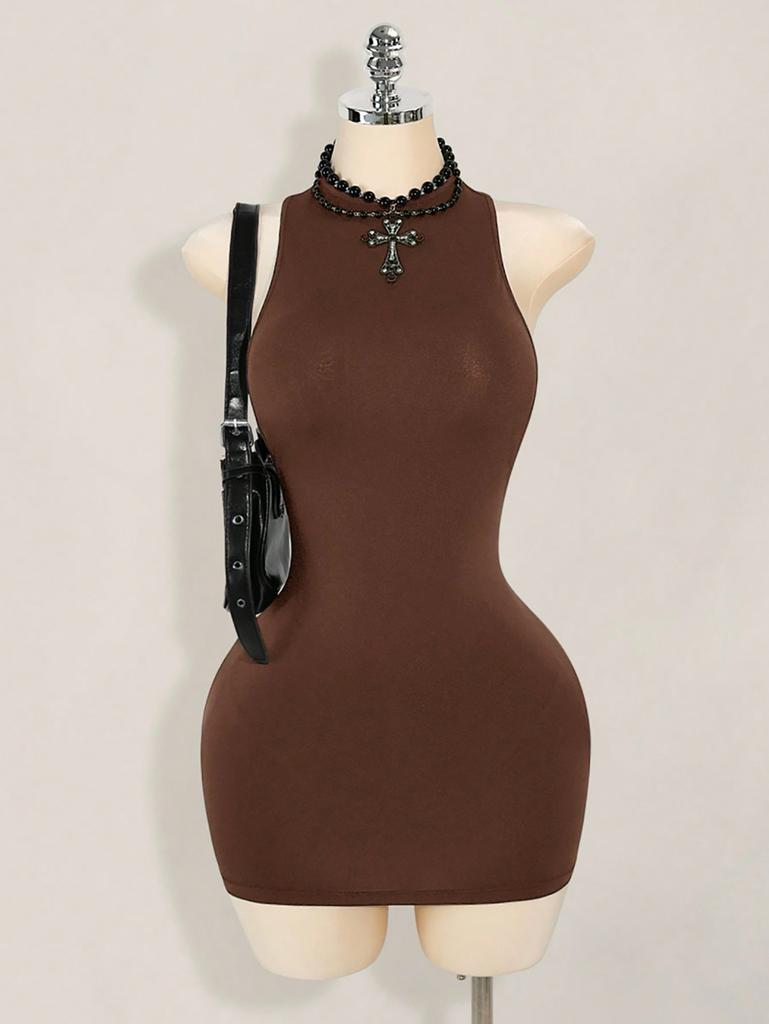 European and American Popular Neck Halter Slim Hip Dress Black Spice Girl Short Skirt Slimming Sleeveless Skirt