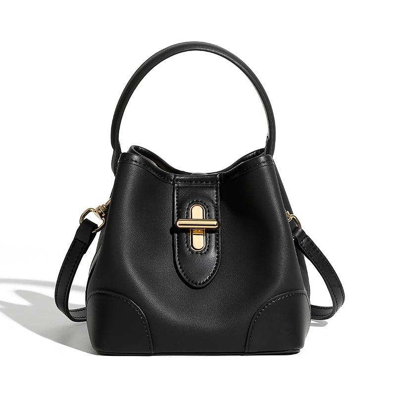 

Genuine Leather Women s Bag Light Luxury, Niche and High-end Capsule Bucket Bag One Size чорний