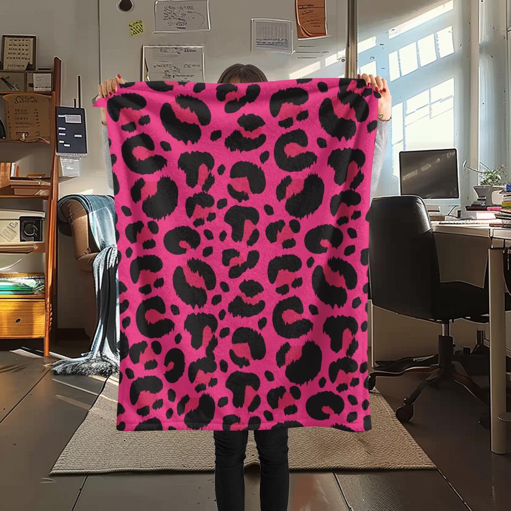 1Pc Pink Leopard Pattern Print Flannel Blanket, High Quality Comfortable for All Seasons, Home Decor, Warmth and Comfort, Perfect for Gifts