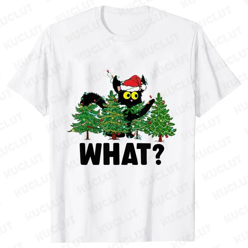 Funny Xmas Cat What Tops Tear Down The Christmas Tree Men T-Shirts Graphic Hip Hop Streetwear Short Sleeve Tees Male Clothing