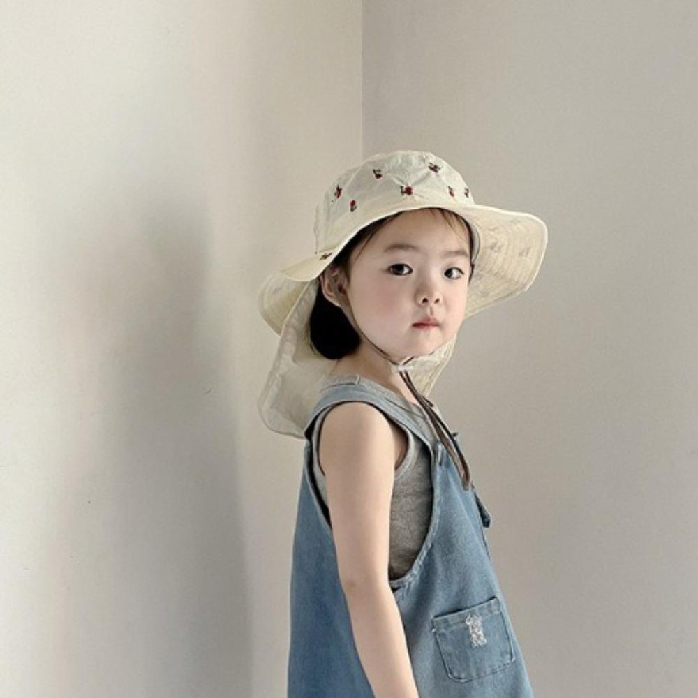 Cartoon Embroidery Children Panama Cap Neck Protection Summer Fisherman Hat Baby Sun Hat  Beach