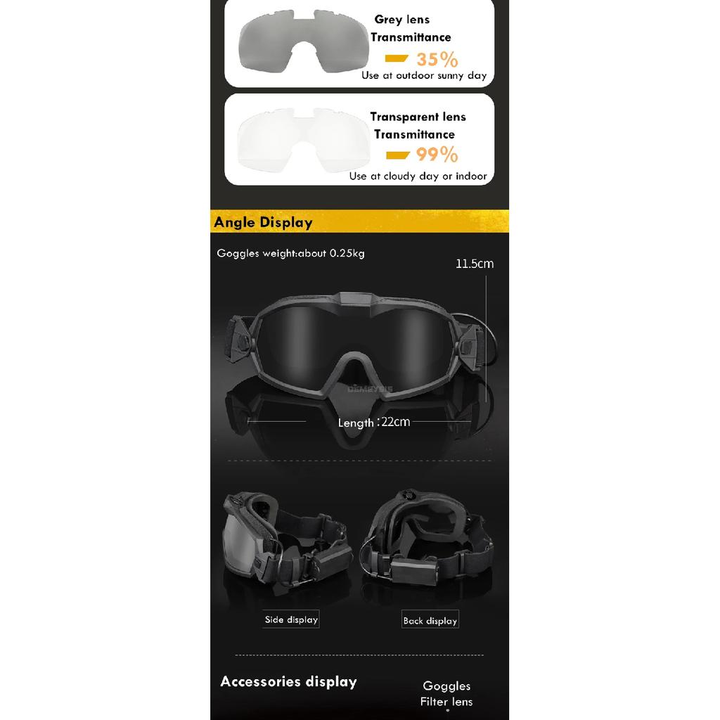 Tactical Goggles with Micro Fan Ourdoor Sport Airsoft Cs Wargame Shooting Glasses for Paintball Eyewear Hiking Sunglasses