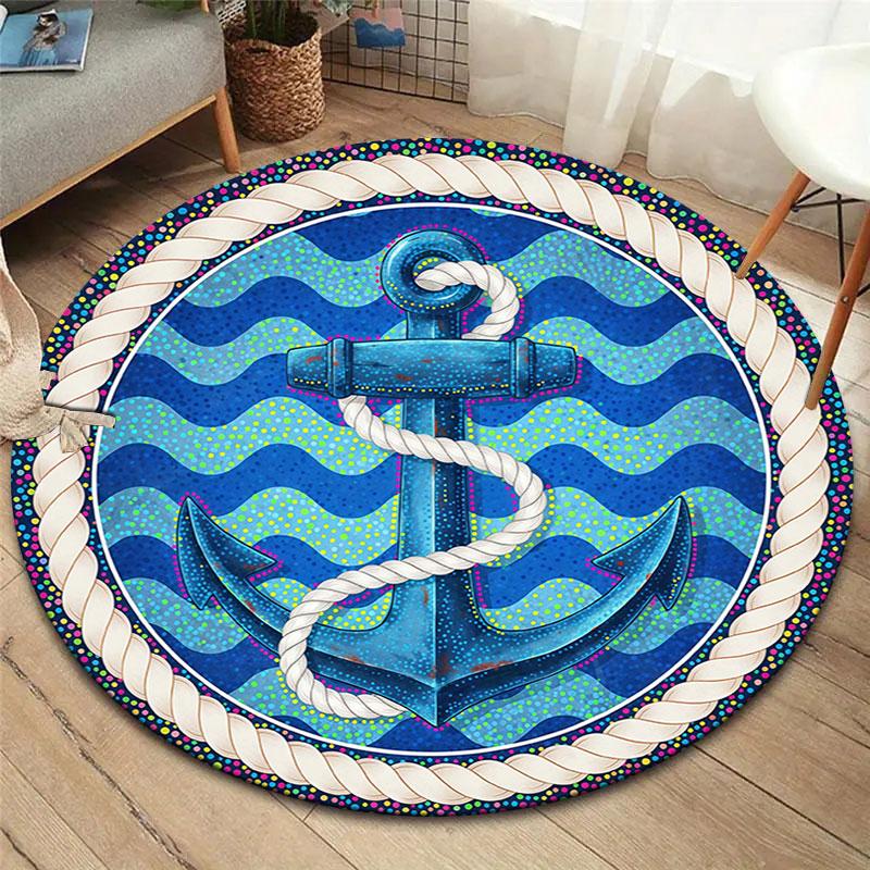 Anchor Round Area Rug,Carpet Rug for Living Room Bedroom Sofa Playroom Decor,Non Slip Floor Mat