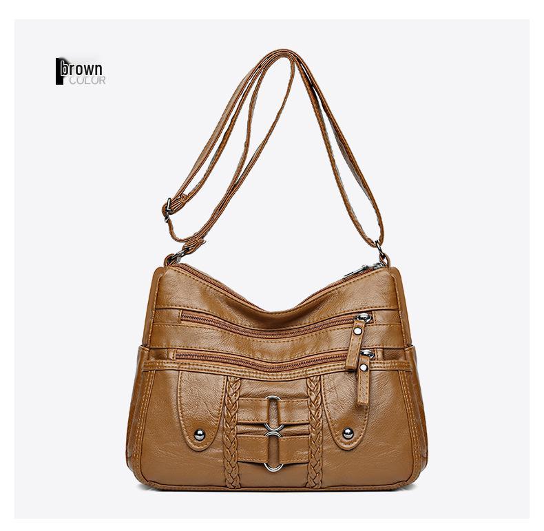 

Корейская женская сумка кроссбоди через плечо из вымытой кожи большой вместимости - Новая мода, Многослойная, Простой дизайн для мам коричневый