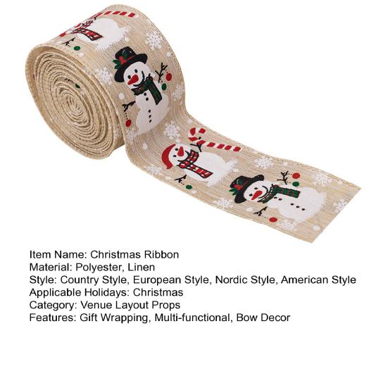 Christmas Snowman Ribbon Rustic Holiday Wired Edge Ribbon for Gift Wrapping DIY Christmas Tree Bows Wreaths Craft Decoration
