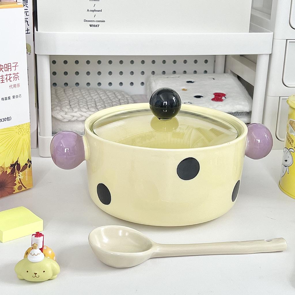 Give Girls Birthday Gifts, Cute Contrasting Colors, Polka Dots, Ceramic Instant Noodles Bowl with Lid, Girlfriend Practical Souvenir Gift Box.