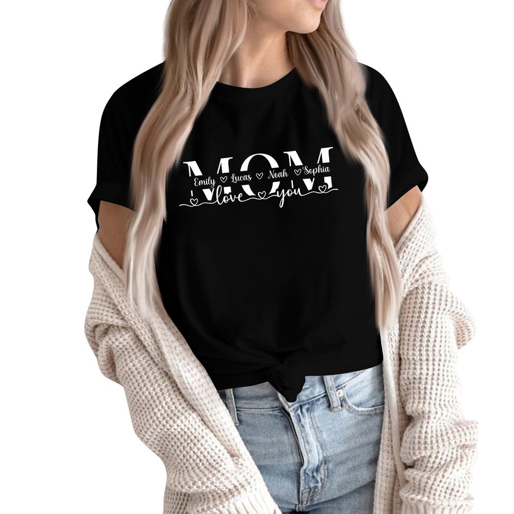 Women Casual Daily Round Neck Printed Short Sleeved T-shirt Letter Top