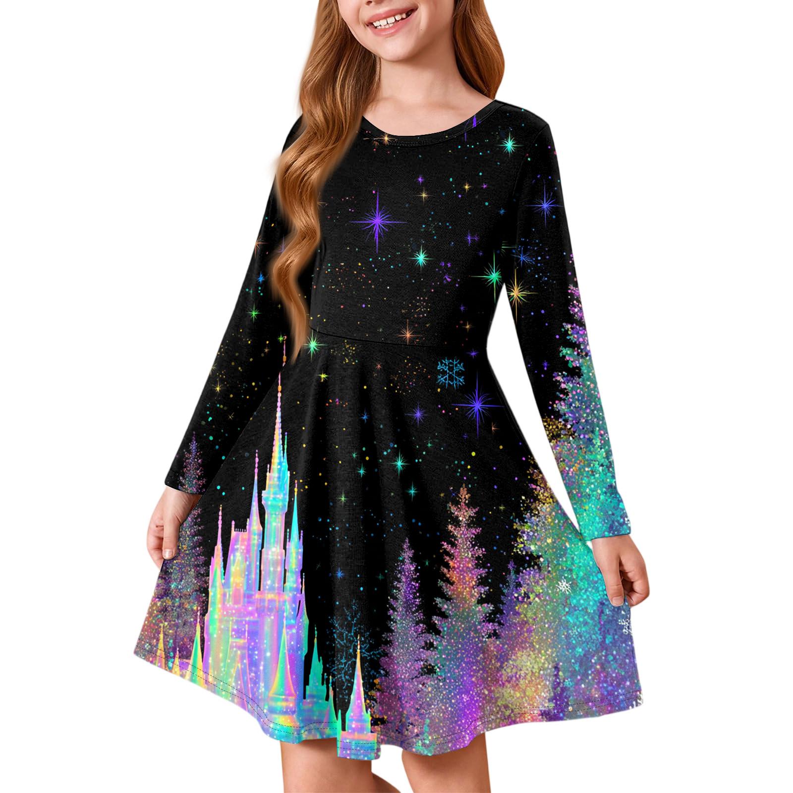 

Платье принцессы для девочек - Платье-футболка А-силуэта с длинным рукавом на Рождество 120