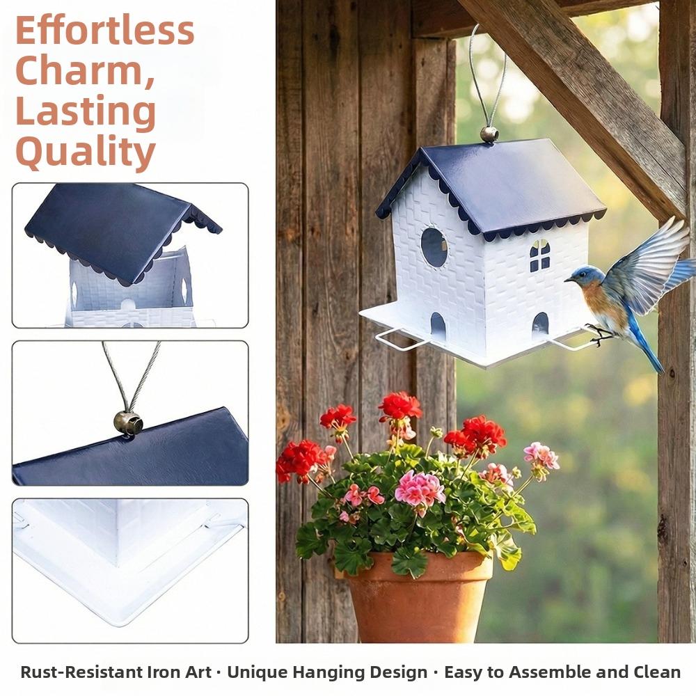 Large Capacity House Shape Bird Feeder Squirrel Proof Leak-Proof Bird Feeding Station Windproof Metal Hanging Bird Feeder