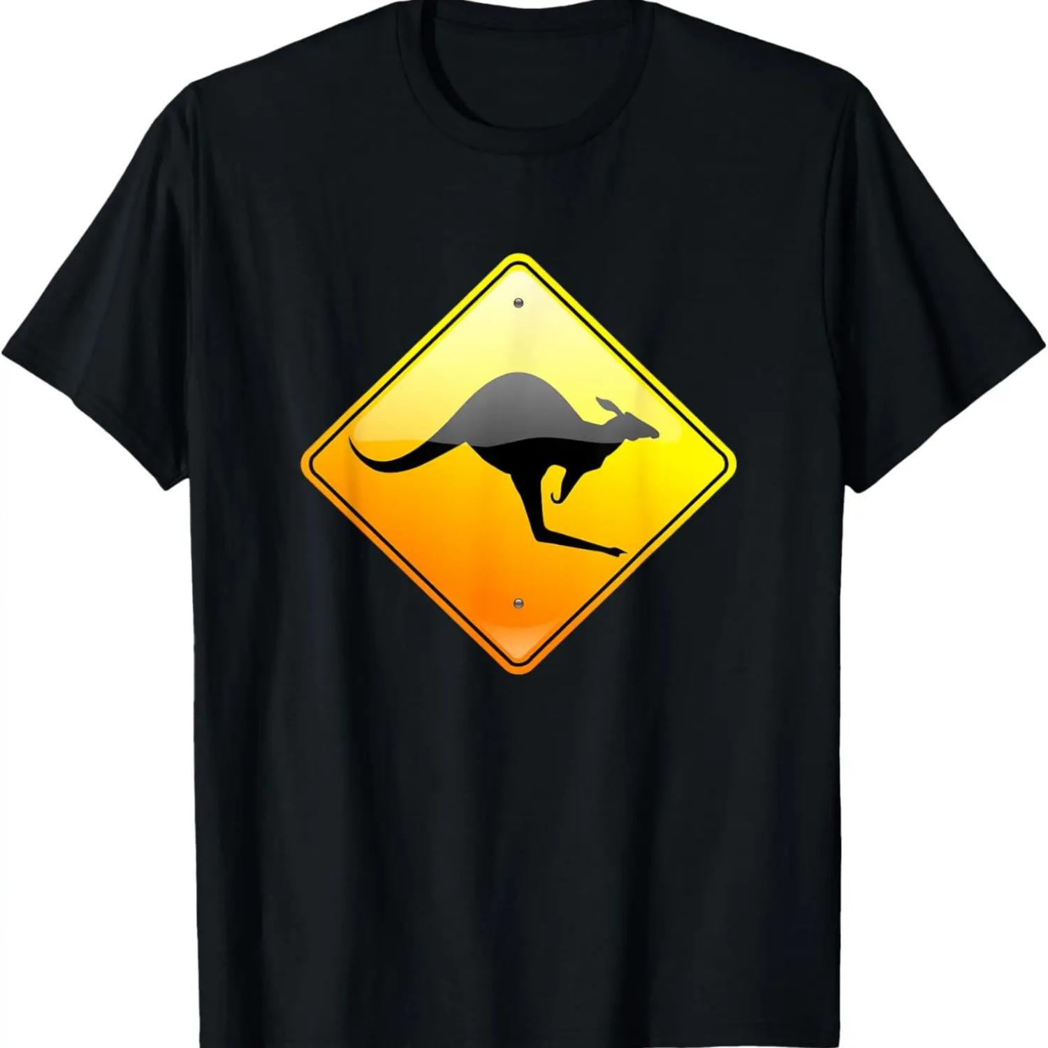 Kangaroo Crossing Traffic Road Street Sign Warning T-Shirt S чёрный