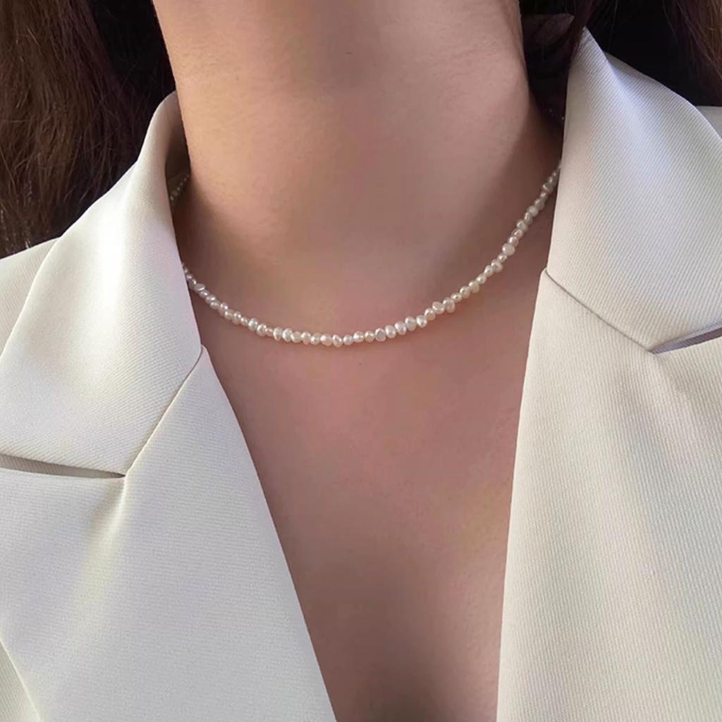 Simple natural freshwater baroque small pearl necklace female ins American 11K gold light luxury high-end clavicle chain