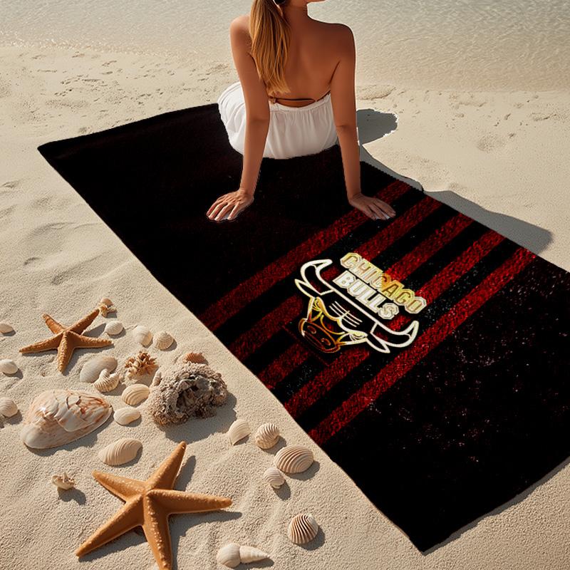 1pz Telo da Spiaggia Logo Chicago Bulls - Morbido, Microfibra Assorbente, Leggero, Ideale per Spiaggia, Feste, Viaggi, Campeggio, Regali per Fan