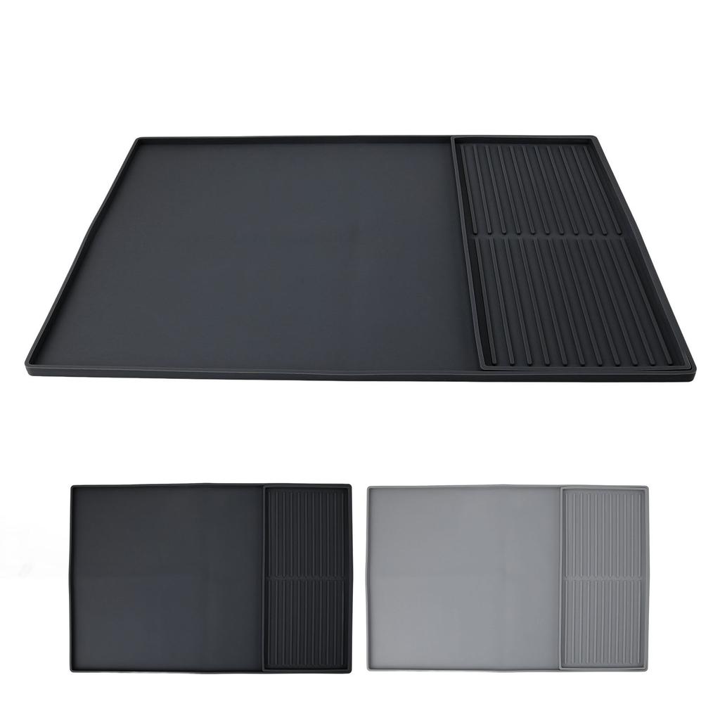 Coffee Machine Bar Mat Heat Insulation Silicone Dual Zone Drying Mat and Drip Tray for Kitchen Count