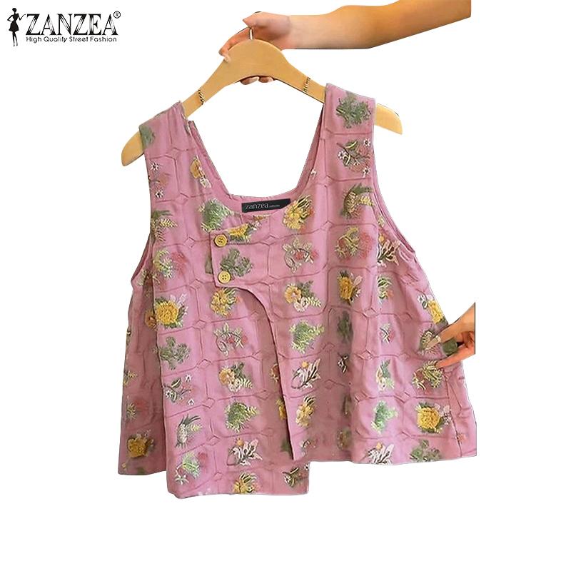 ZANZEA Damen Sommer Blümchenmuster Lässige Ärmellose Tanktops