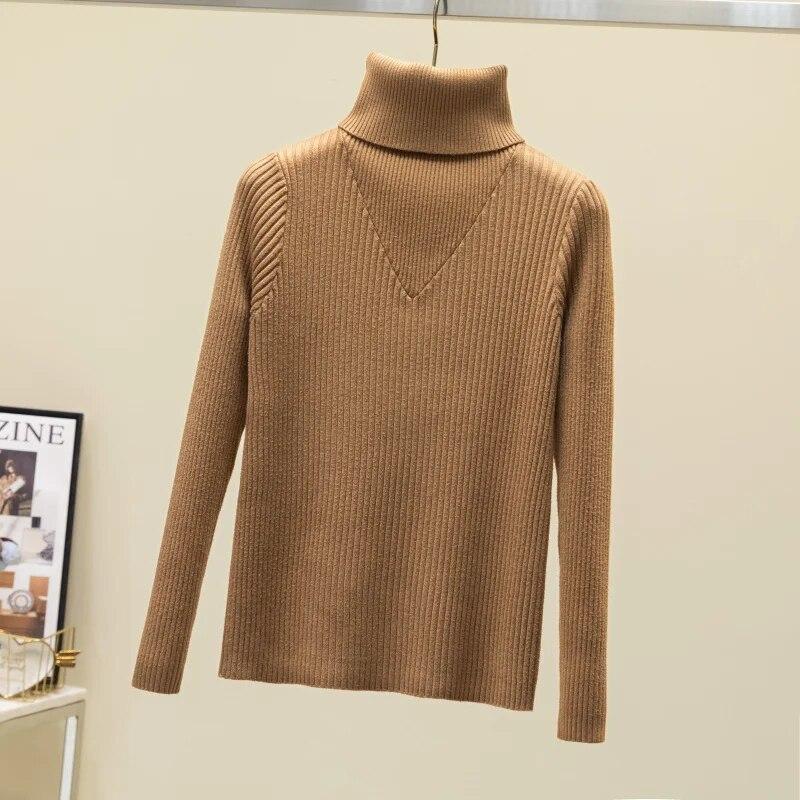 Autunno spesso dolcevita maglione morbido moda casual lavorato a maglia manica lunga fondo pullover donna maglione vintage top elegante 28748