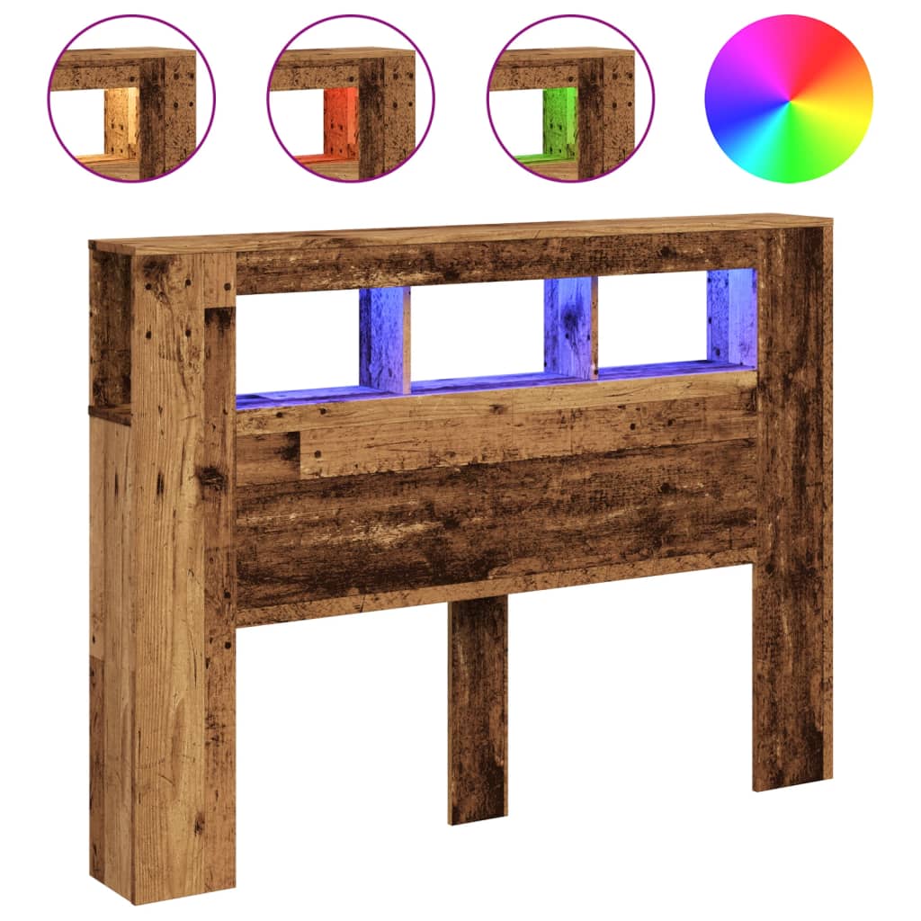 LED Headboard with Rustic Wood Look 140 x 18.5 x 103.5 cm Engineered Wood