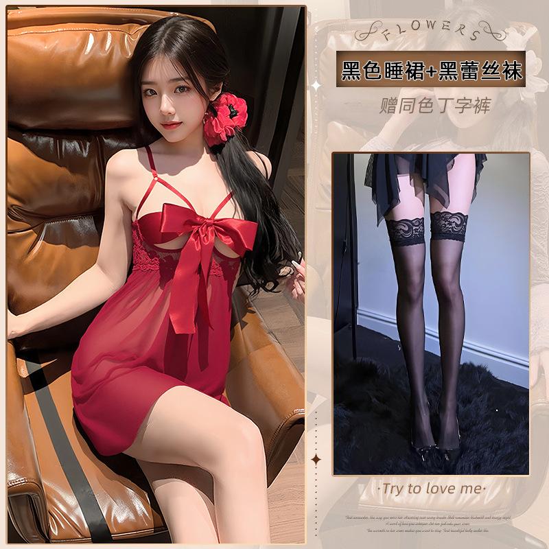 Sex underwear large size suspender lace temptation pajamas pure desire hollow lace-up sexy hot uniform free set