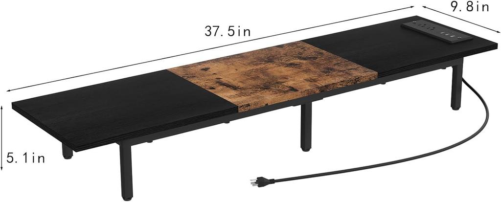 Monitor Stand for 2 Monitors Long Monitor Riser with USB Ports Wood Desktop Computer Riser Monitor Shelf Holder Stand