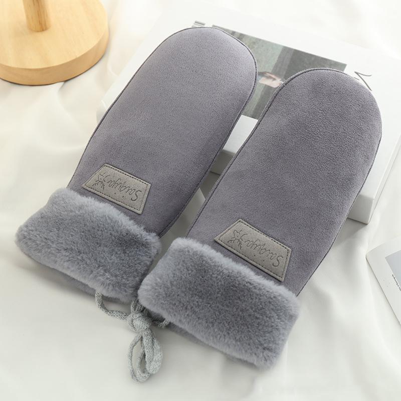 

Зимние женские теплые утолщенные флисовые замшевые перчатки на бретельках милые милые варежки для защиты от холода серый