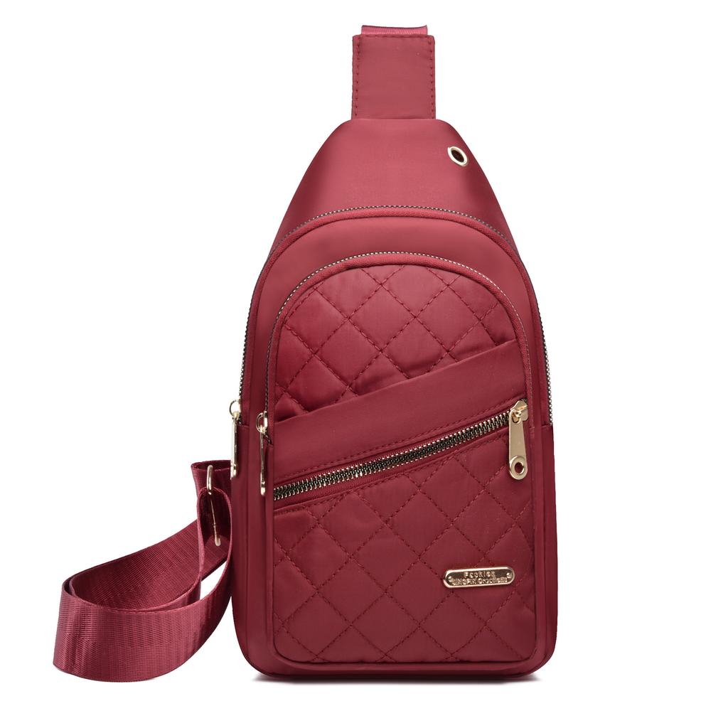 New nylon cloth breast bag women's fashion embroidered thread rhombus shoulder messenger bag large capacity cycling breast bag