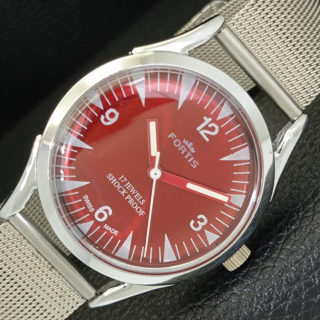 SWISS VINTAGE HAND-WINDING MENS REFURBISHED RED COLOR DIAL WATCH A701019-5 R205a-a701019