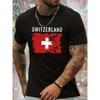 European Sizes Men's Swiss Flag Graphic T-Shirt - White with Red Cross Design, Casual Summer Tee, Regular Fit, Crew Neck, Lightweight & Breathable