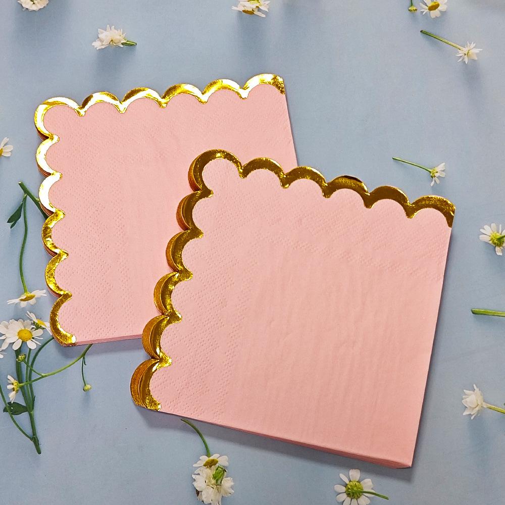 50Pcs Disposable Napkins Party Solid Color Lace Hot Stamping Square Handkerchiefs Holiday Parties Birthday Decoration Tissues