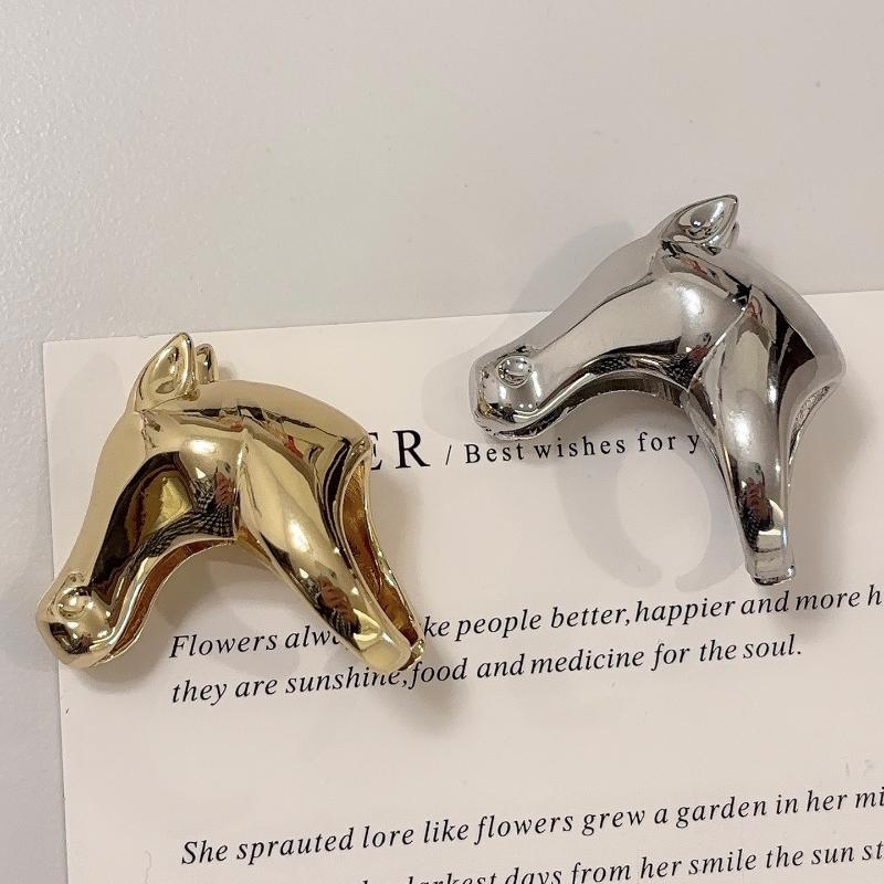 Light Luxury Exaggerated Personalized Metal Horse Head Ring Zircon Inlay Horse European American Style Ring Jewelry