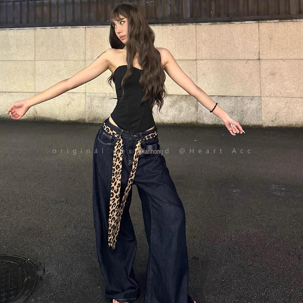 Y2K Leopardendruck Schmaler Seidenschal & Taillengürtel für Damen