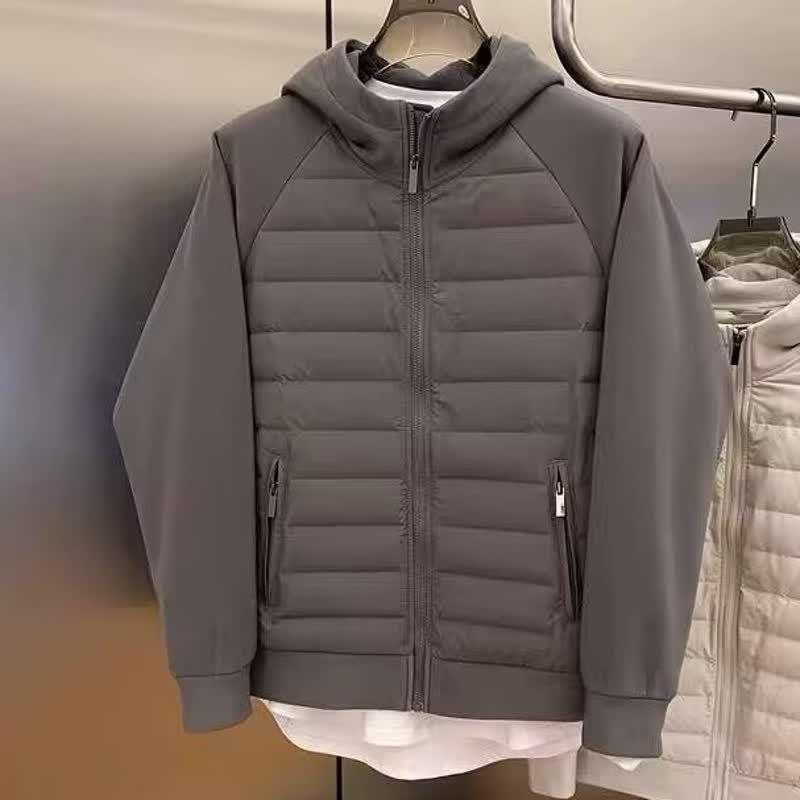 

2025 Men s Solid Color Hooded Cotton Jacket: Minimalist Patchwork Design, Loose Fit, Zipper Closure, and Thickened Imitation Silk Lining 3XL сірий колір