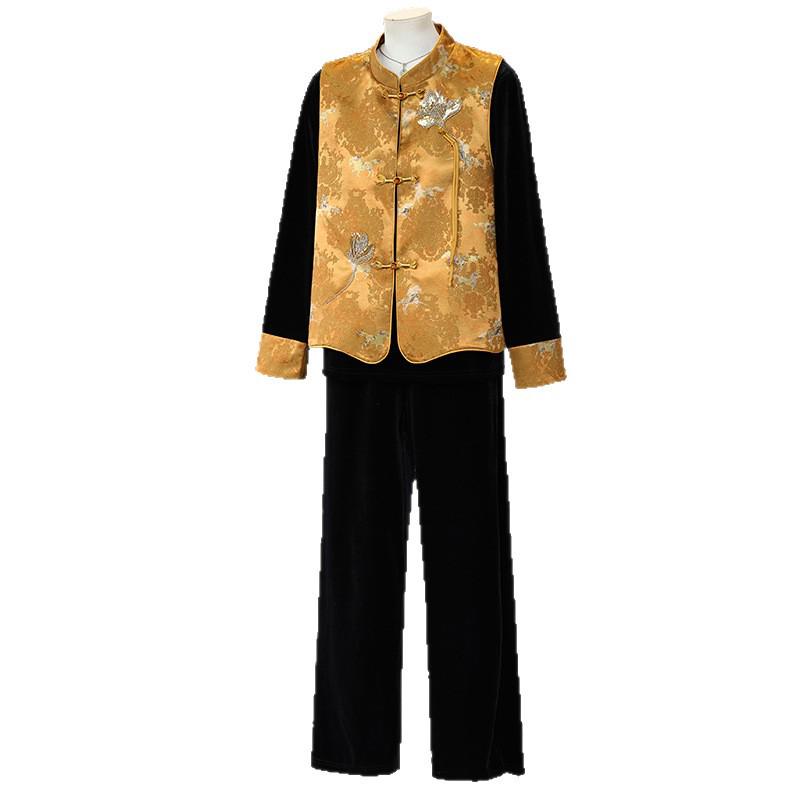2026 Elegant Chinese Style Velvet Vest Set with Embroidery & Frog Buttons - Slimming, Age-Reducing Three-Piece Mother's Wear