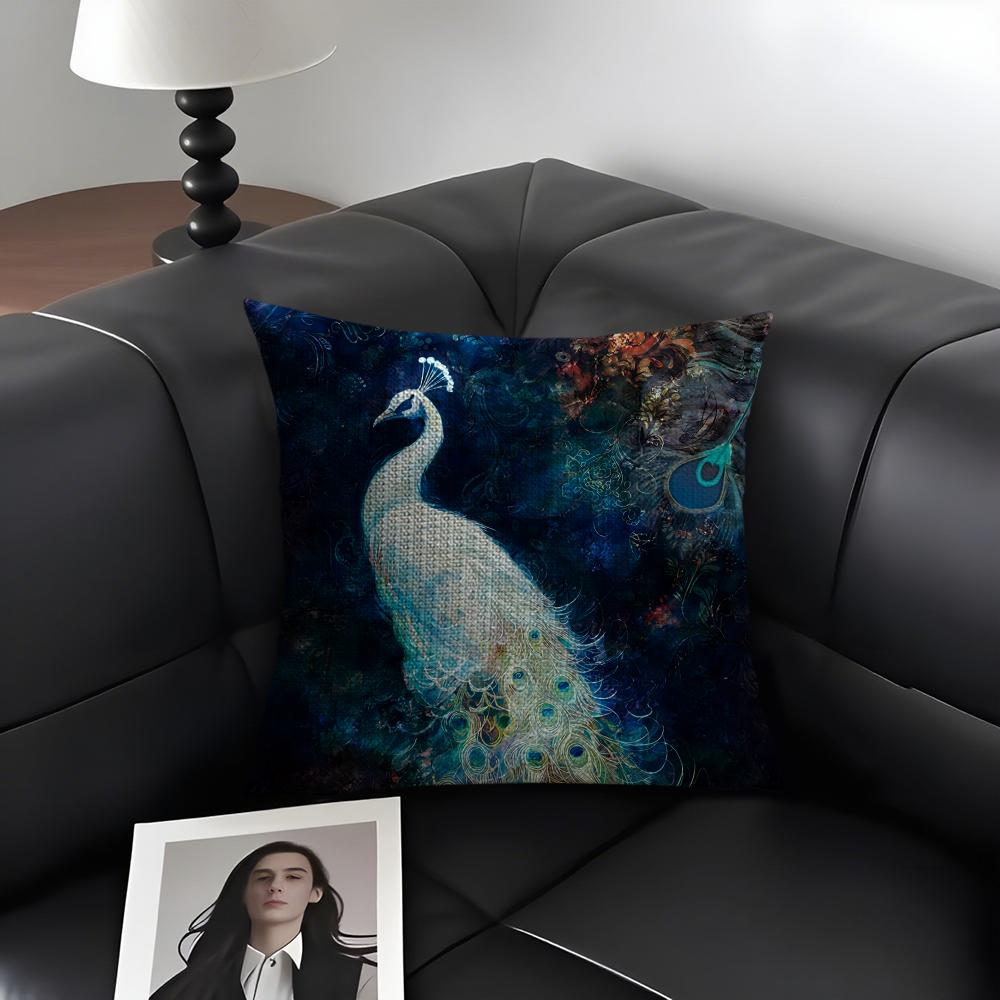 Peacock Luxury Cushion Cover Natural Linen Organic Fabric Double-Sided Printing Sofa Home Decor Gift Pillow Case