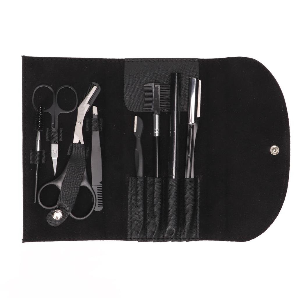 8 Pcs Eyebrow Grooming Kit Black Rustproof Stainless Steel Eyebrow Trimming Kit Beauty Tools with