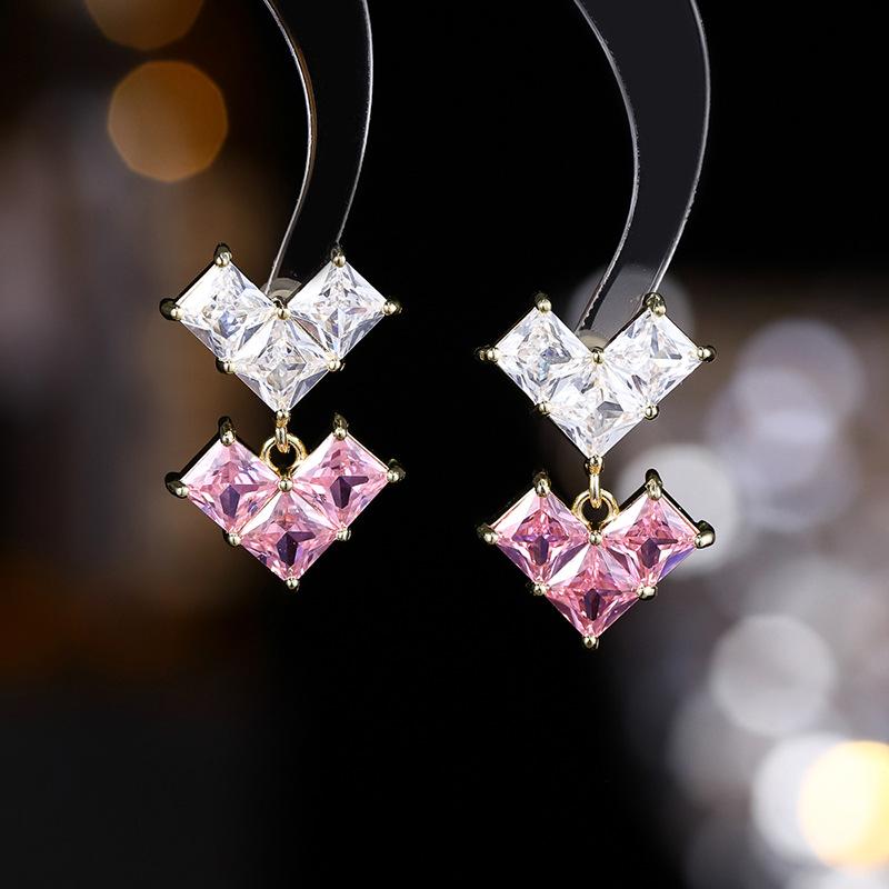 925 Silber Herz Kristall Zirkon Ohrringe - High-End Luxusmode für Frauen