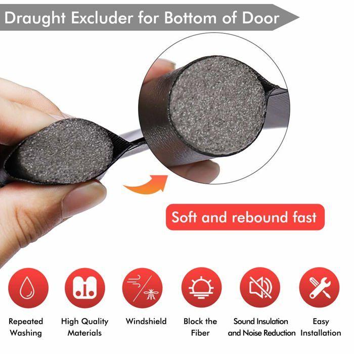 Bas de porte boudin 96 cm noir - joint auto-adhésif en mousse EPE et cuir PU anti-courant d'air