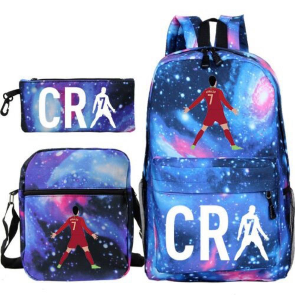 CR7C Luo Backpack Sports Peripheral Printed Backpack Children's Student School Bag Shoulder Bag Pencil Bag Three-piece Set