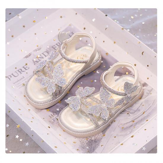 Soft Sole Fashion Girls Sandals Summer New Little Girls Princess Shoes Versatile Flat Beach Shoes Crystal Shoes