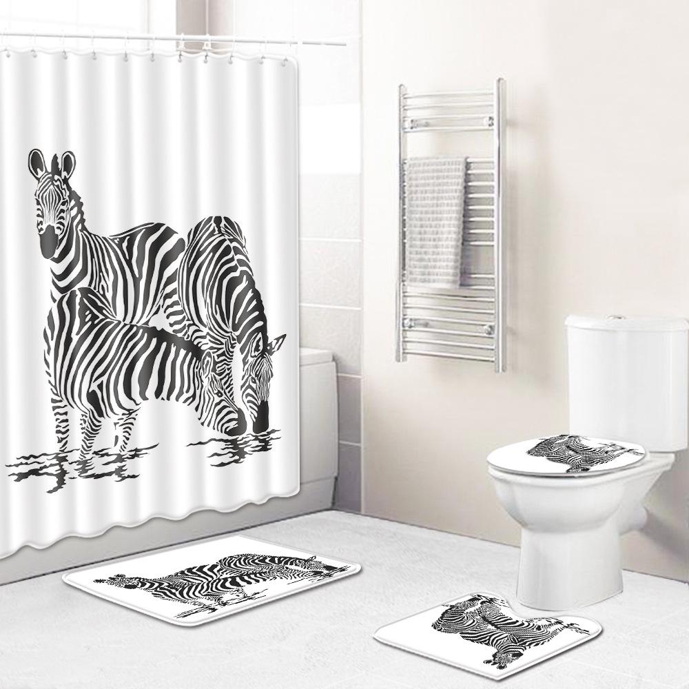 Colored Animals Elephant Lion Horse Bathroom Non-Slip Floor Mat Shower Curtain Carpet Personality Cool